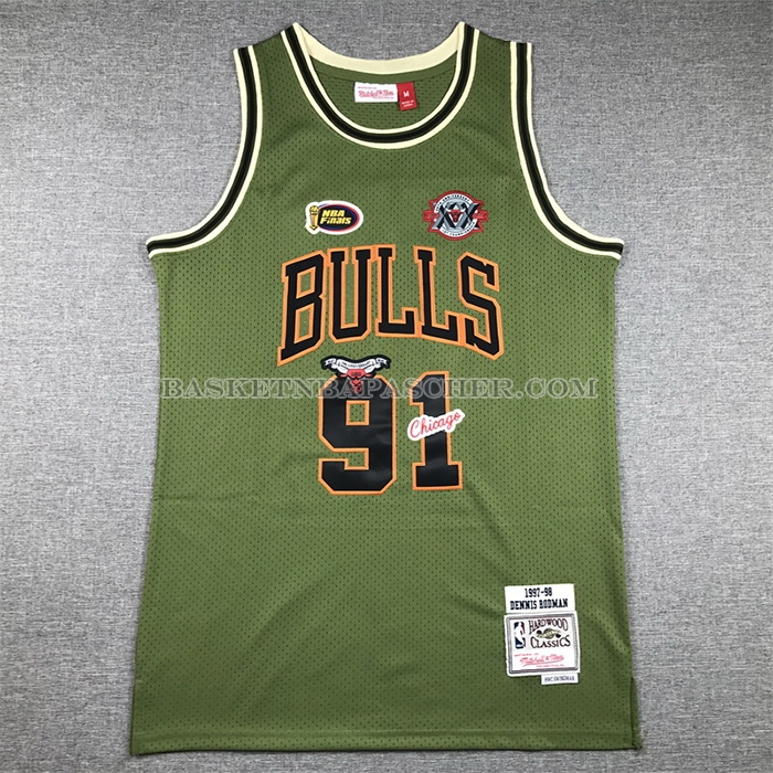Maillot Chicago Bulls Dennis Rodman NO 91 Mitchell & Ness 1997-98 Vert